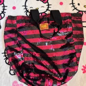 PINK Victoria's Secret Black and Pink Sequin Tote